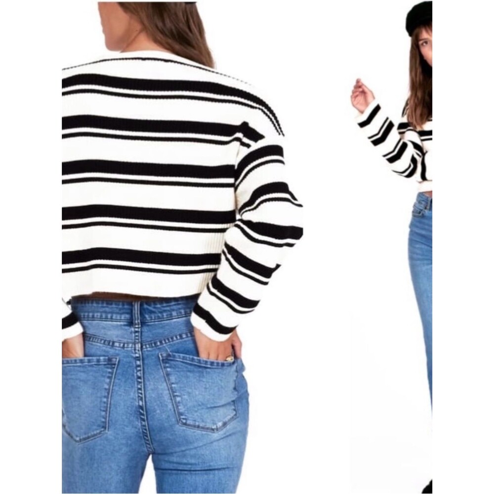 Amuse Society Black and Cream Ribbed Knit Sweater